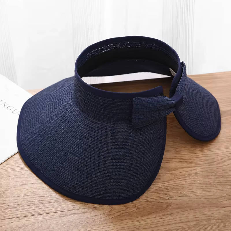 Womens Wide Brim Straw Hat with Bow, Foldable Sun Hat Casual Beach Summer Accessory