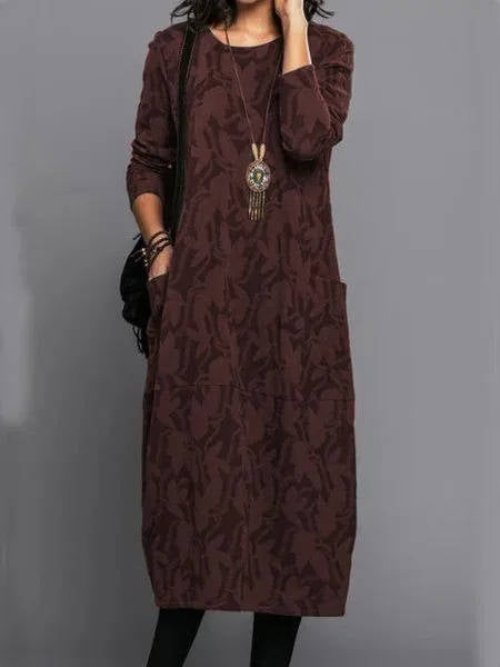 Long Sleeve Midi Dress With Pockets