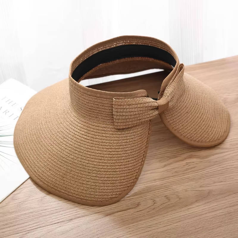 Womens Wide Brim Straw Hat with Bow, Foldable Sun Hat Casual Beach Summer Accessory