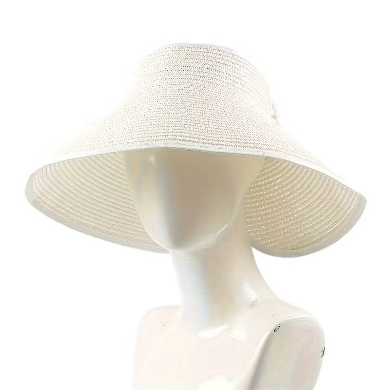 Womens Wide Brim Straw Hat with Bow, Foldable Sun Hat Casual Beach Summer Accessory