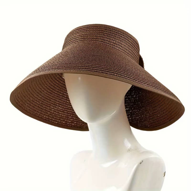 Womens Wide Brim Straw Hat with Bow, Foldable Sun Hat Casual Beach Summer Accessory