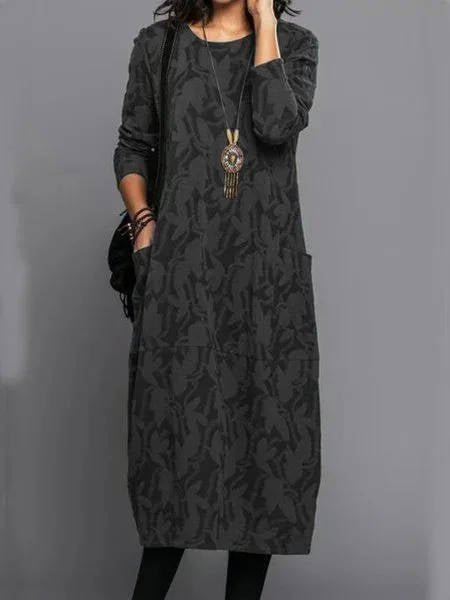 Long Sleeve Midi Dress With Pockets