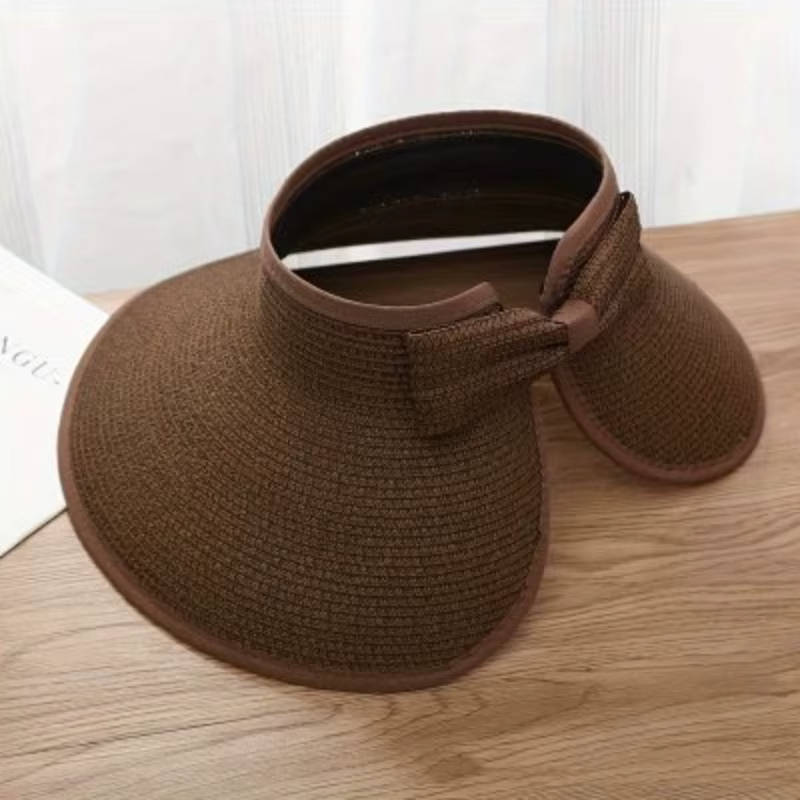 Womens Wide Brim Straw Hat with Bow, Foldable Sun Hat Casual Beach Summer Accessory