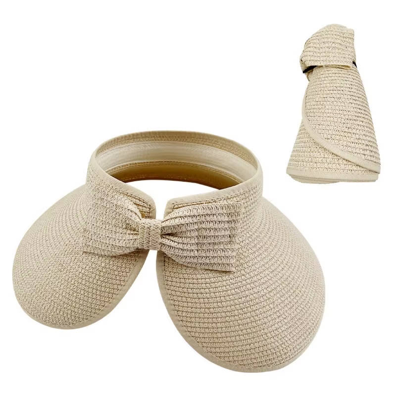 Womens Wide Brim Straw Hat with Bow, Foldable Sun Hat Casual Beach Summer Accessory