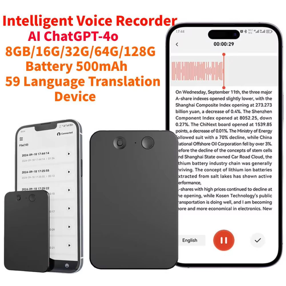 EchoScrib AI Voice Recorder - Best Meeting Transcription Device - 59-Language Real-Time Translation, AI Noise Reduction & 600 Mins Free Monthly Credit
