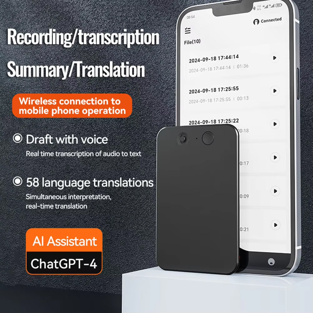 EchoScrib AI Voice Recorder - Best Meeting Transcription Device - 59-Language Real-Time Translation, AI Noise Reduction & 600 Mins Free Monthly Credit