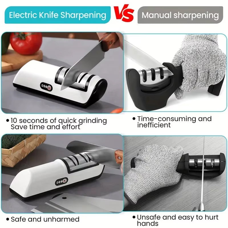 ElecKnyf Electric Knife Sharpener | Two Speed System | Wireless Battery | One Touch Control | Safe Slot Design