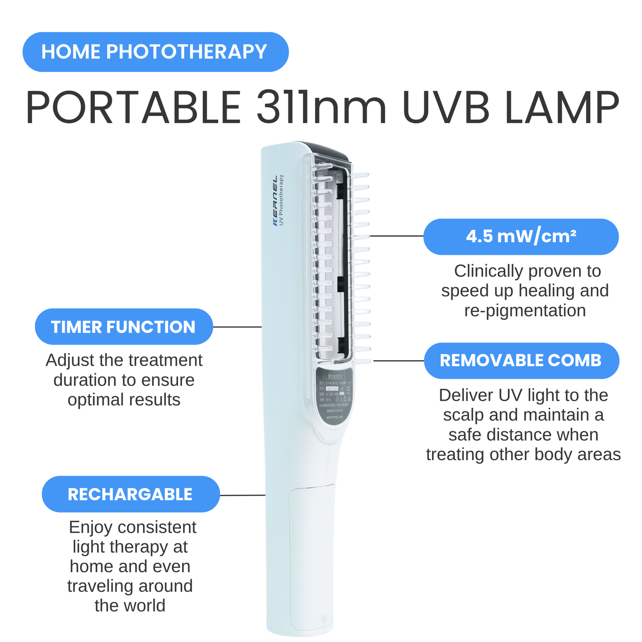 Pro cordless Narrowband Handheld UVB 311 Nm Lamp