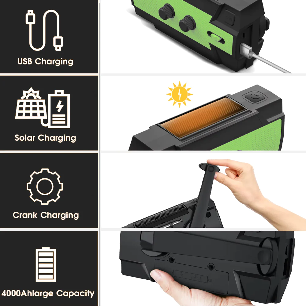 4000mAh Weather Radio with Hand Crank & Solar Charging