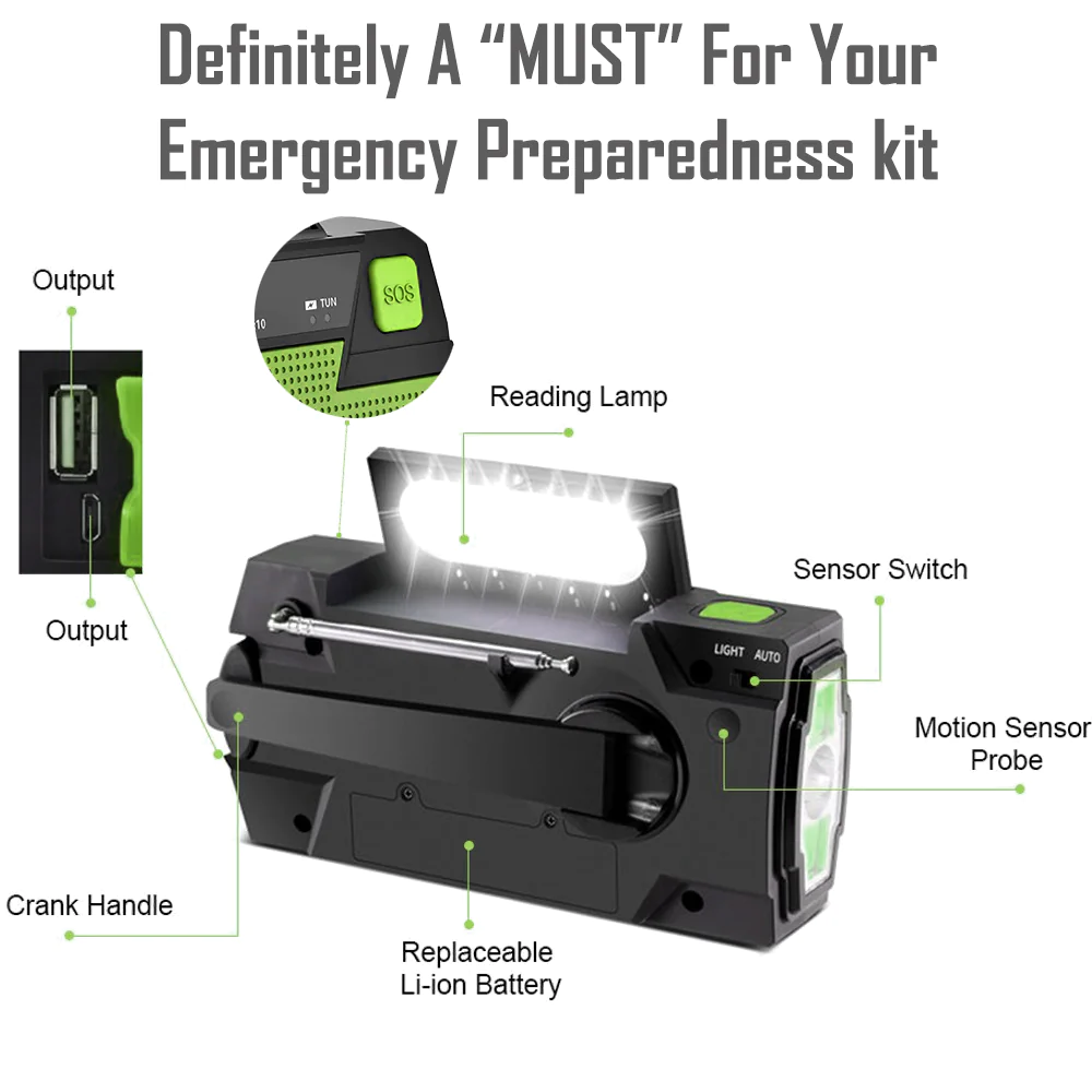 4000mAh Weather Radio with Hand Crank & Solar Charging