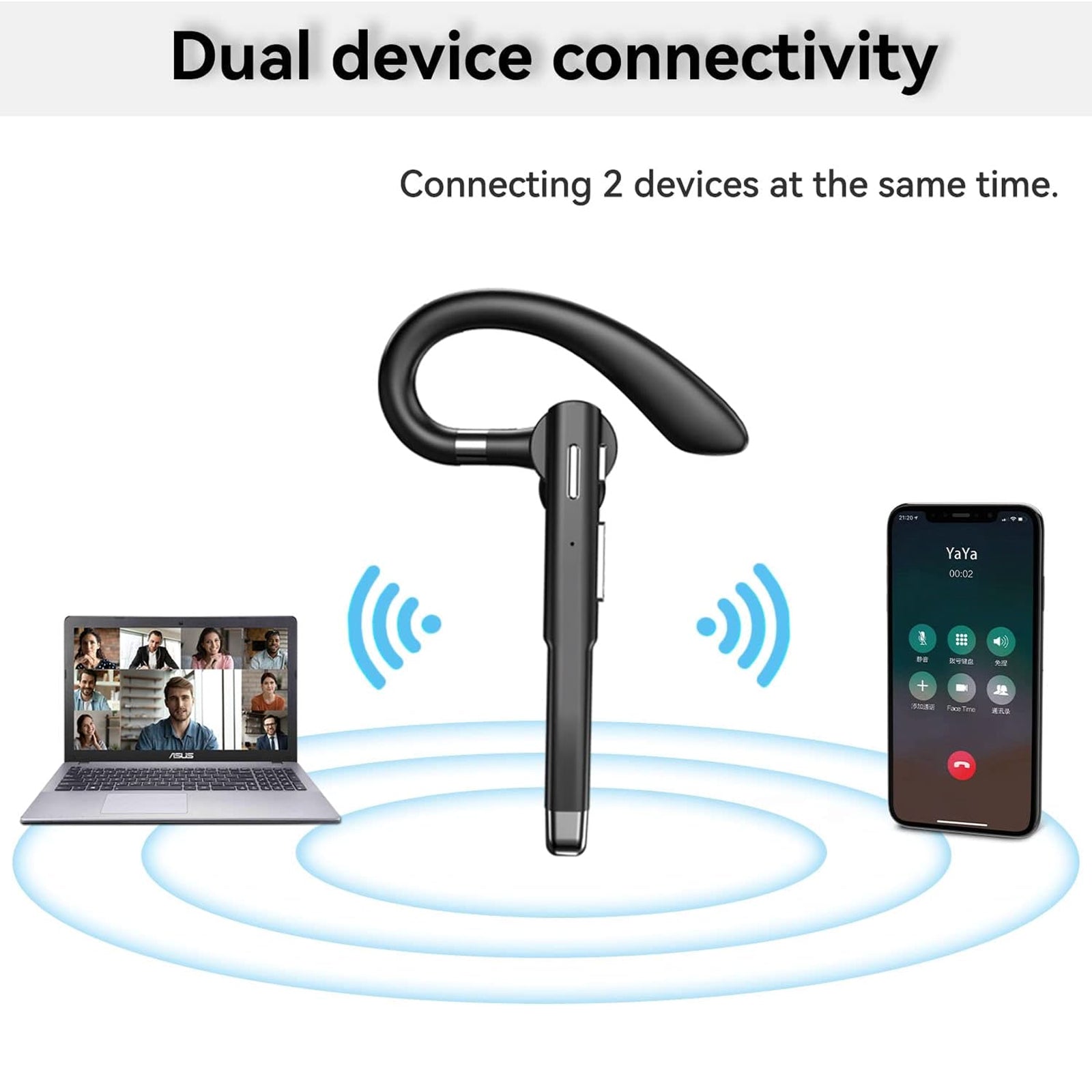 Bluetooth Headset For Truck Drivers | CVC8.0 Noise Canceling | 60h Battery | 360° Fit | Bluetooth 5.2