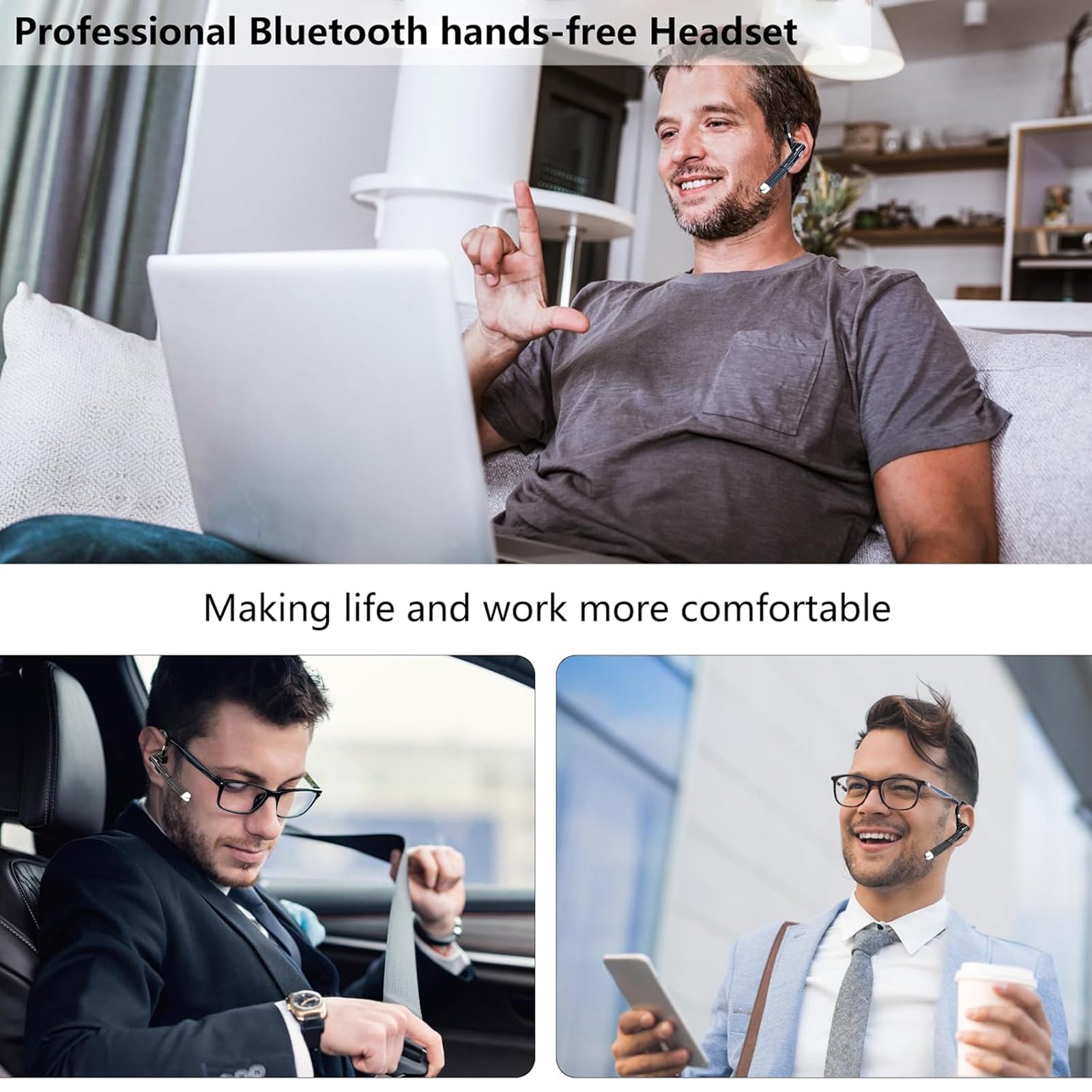 Bluetooth Headset For Truck Drivers | CVC8.0 Noise Canceling | 60h Battery | 360° Fit | Bluetooth 5.2