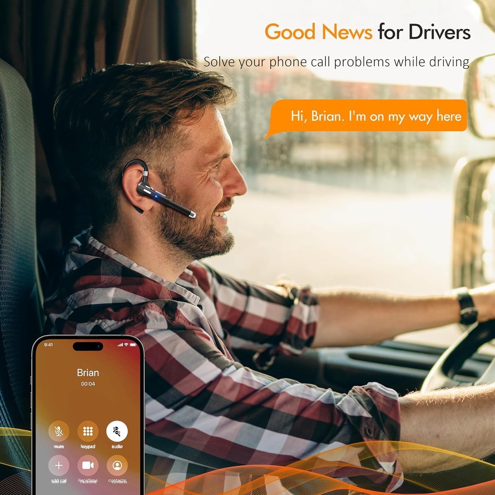 Bluetooth Headset For Truck Drivers | CVC8.0 Noise Canceling | 60h Battery | 360° Fit | Bluetooth 5.2