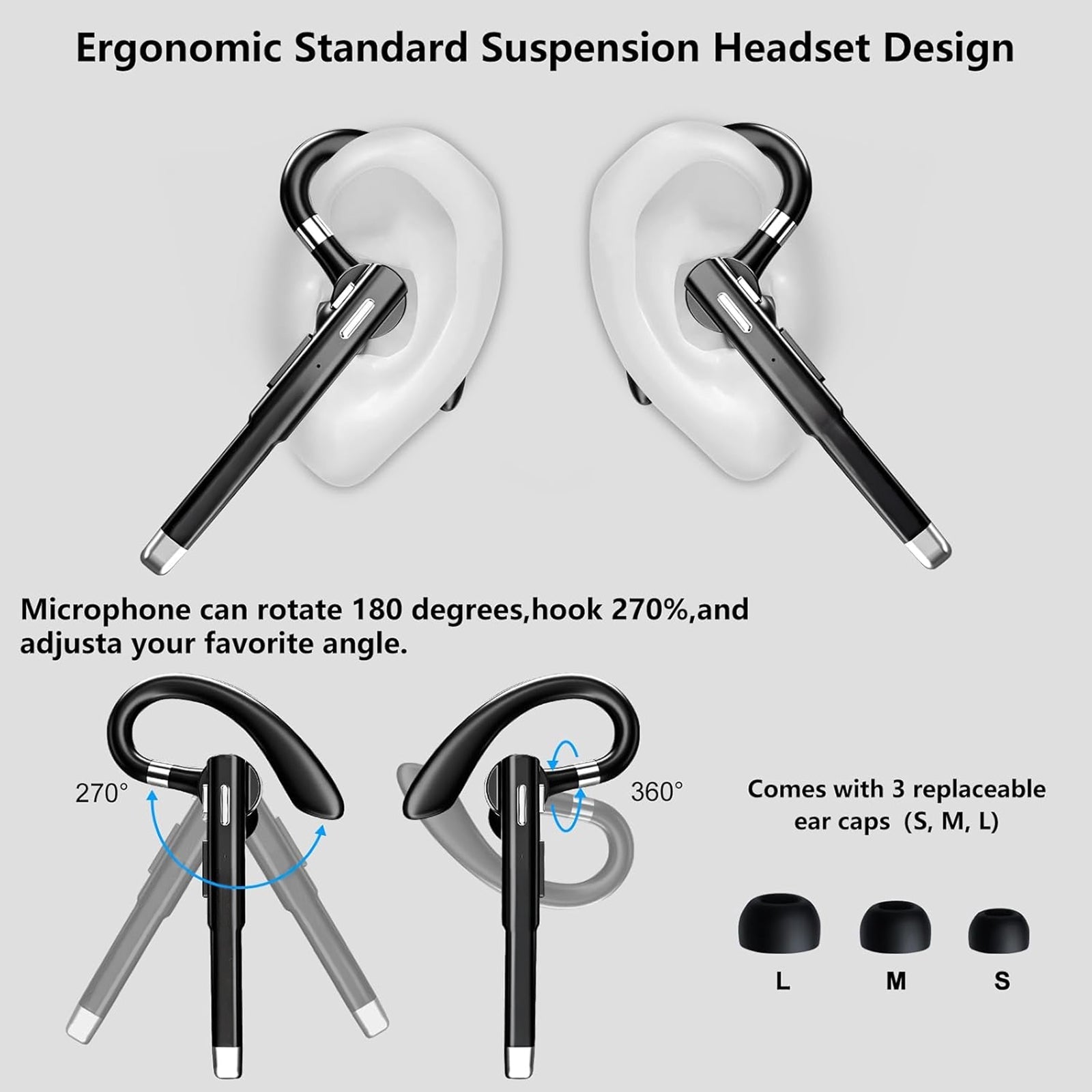 Bluetooth Headset For Truck Drivers | CVC8.0 Noise Canceling | 60h Battery | 360° Fit | Bluetooth 5.2