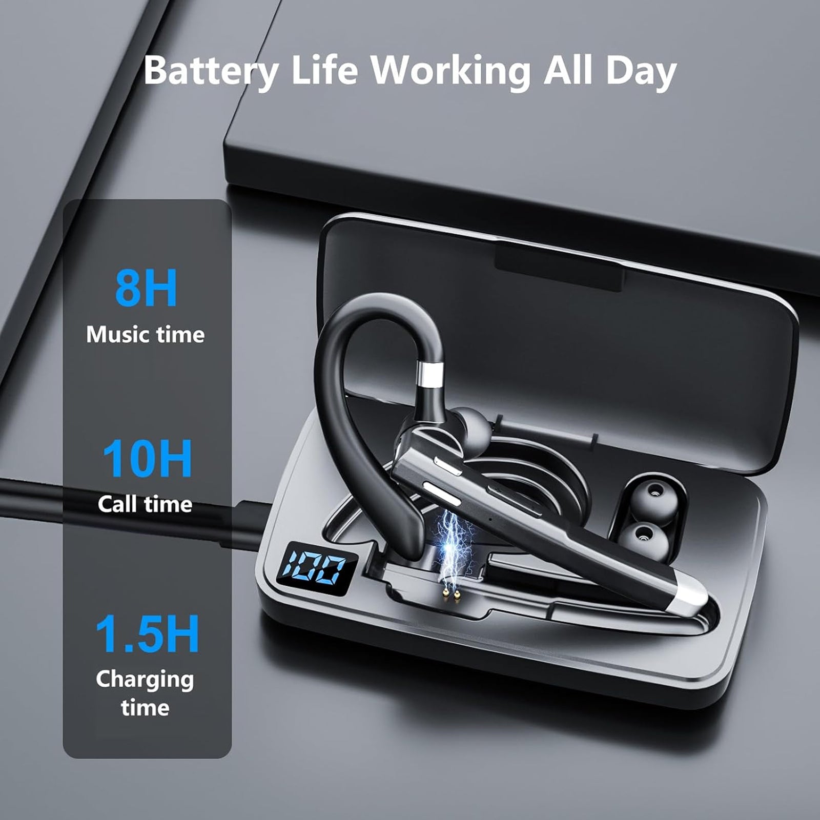 Bluetooth Headset For Truck Drivers | CVC8.0 Noise Canceling | 60h Battery | 360° Fit | Bluetooth 5.2