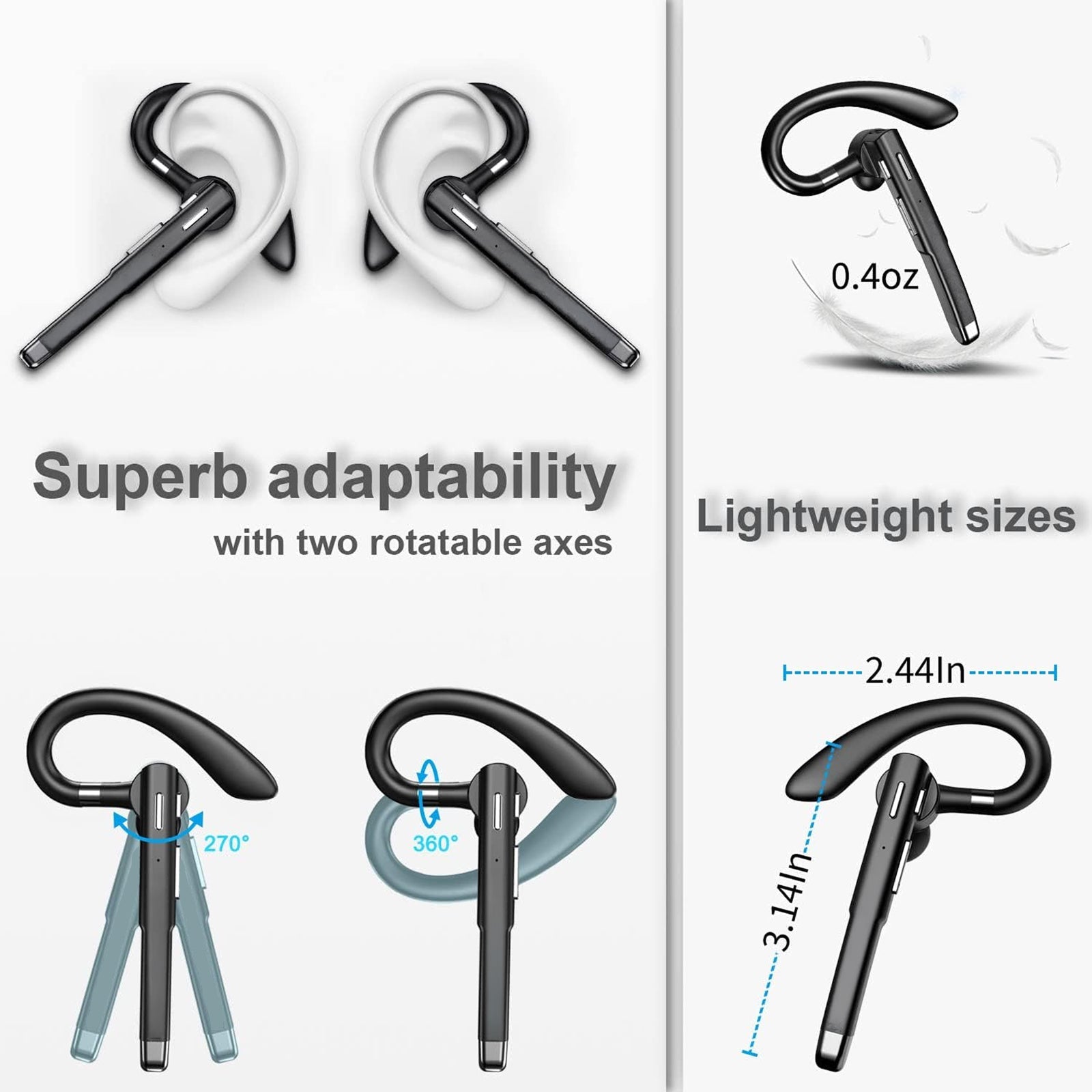 Bluetooth Headset For Truck Drivers | CVC8.0 Noise Canceling | 60h Battery | 360° Fit | Bluetooth 5.2