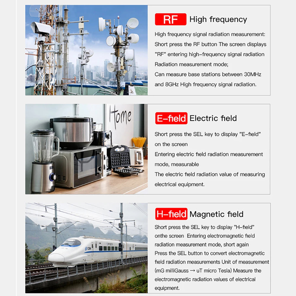 Radiation Detector | EMF Meter | Multi Field Measurement | LCD Display Monitor