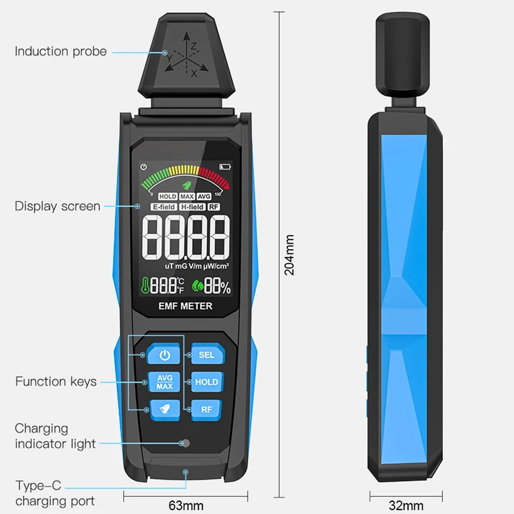 Radiation Detector | EMF Meter | Multi Field Measurement | LCD Display Monitor