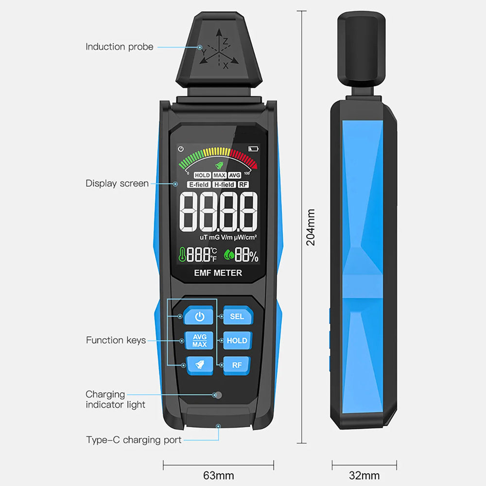 Radiation Detector | EMF Meter | Multi Field Measurement | LCD Display Monitor