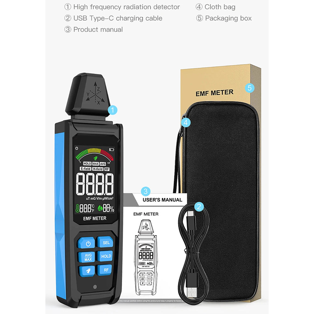 Radiation Detector | EMF Meter | Multi Field Measurement | LCD Display Monitor