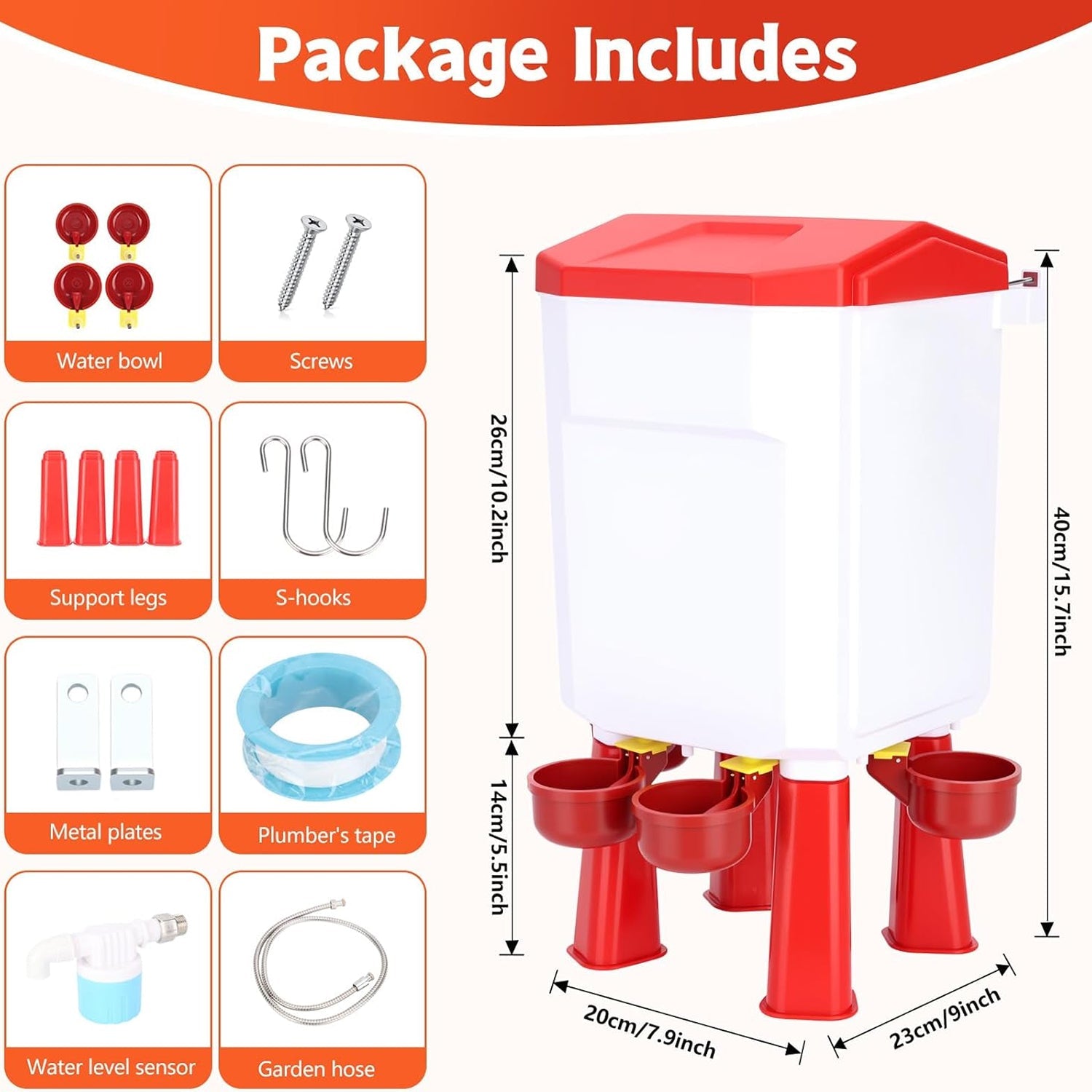 Flochiken Automatic Chicken Waterer | Float Valve Control | Leak Free Design | Standing Legs | Steel Hose Kit
