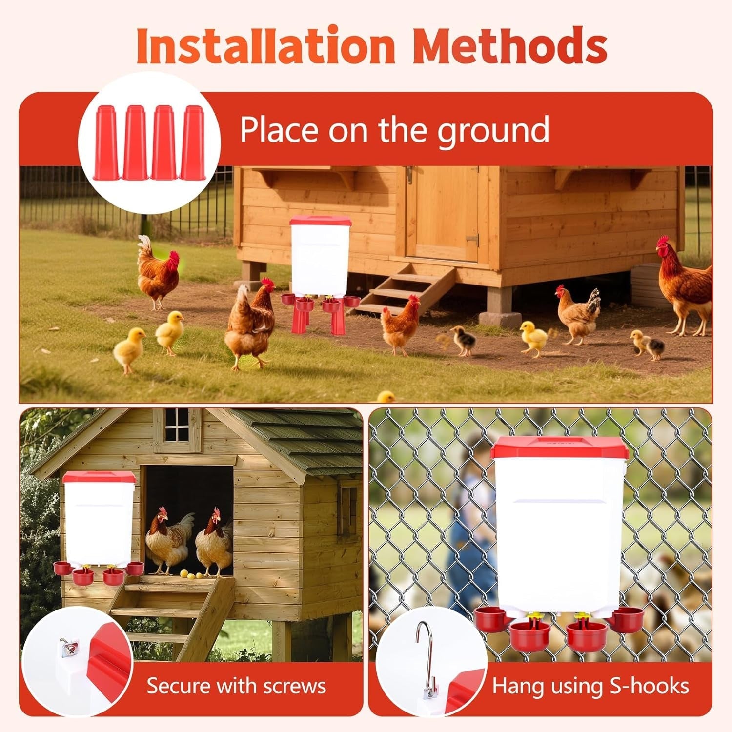 Flochiken Automatic Chicken Waterer | Float Valve Control | Leak Free Design | Standing Legs | Steel Hose Kit