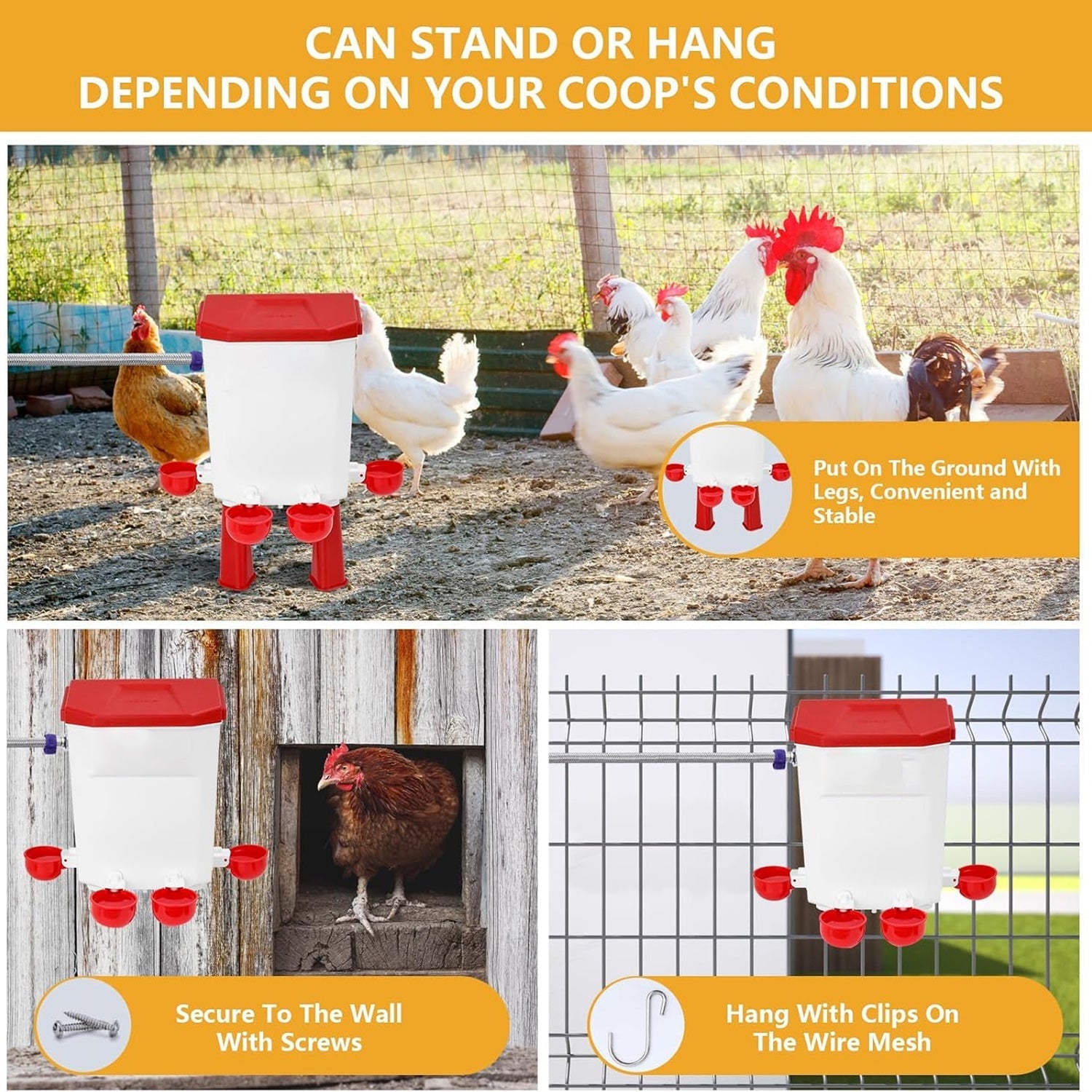 Flochiken Automatic Chicken Waterer | Float Valve Control | Leak Free Design | Standing Legs | Steel Hose Kit