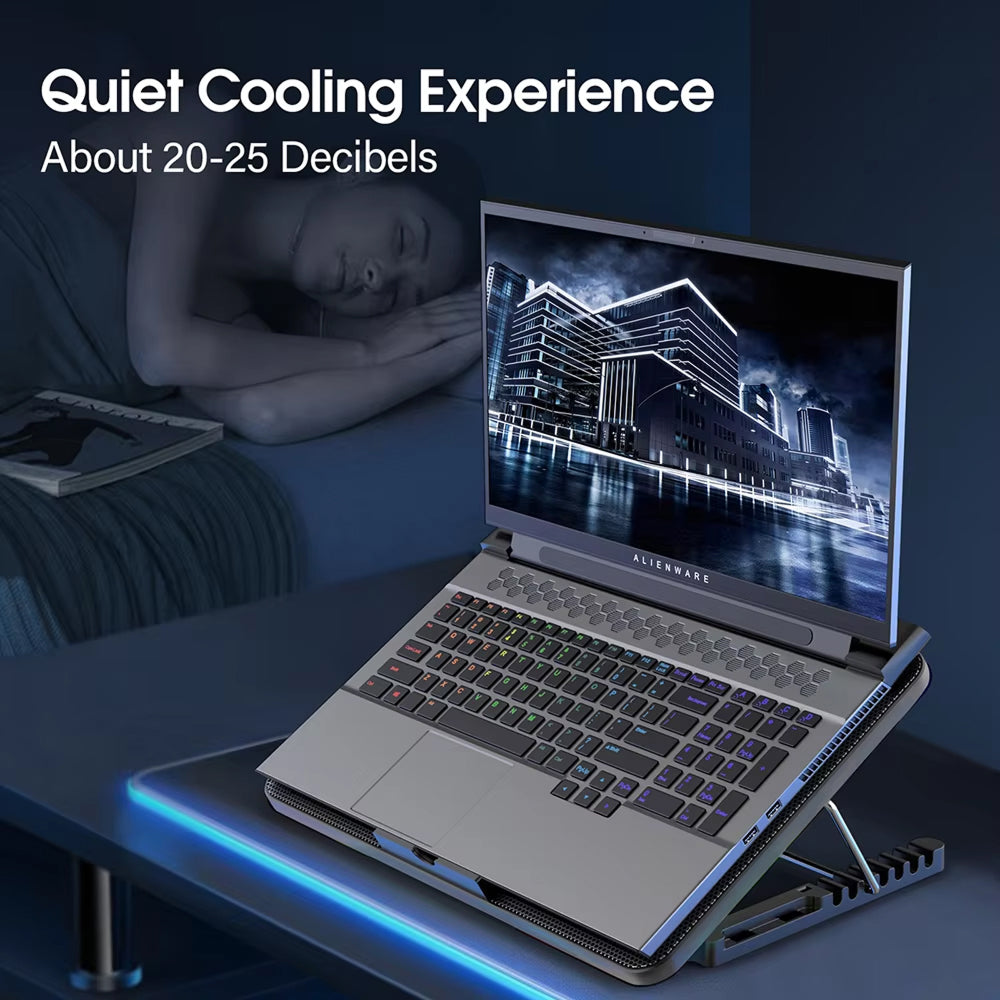 Frosteky Laptop Cooling Pad - Instant 20°C Cooling 4-Gear Ergonomic Adjustment Quiet Muted Motor - Dual USB Aluminum Build - 13-17 Inch Gaming Desk