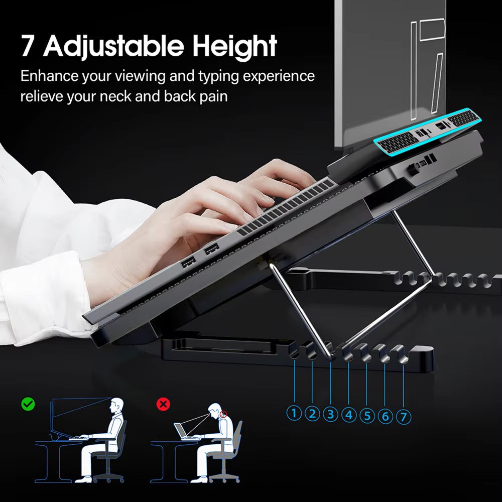 Frosteky Laptop Cooling Pad - Instant 20°C Cooling 4-Gear Ergonomic Adjustment Quiet Muted Motor - Dual USB Aluminum Build - 13-17 Inch Gaming Desk