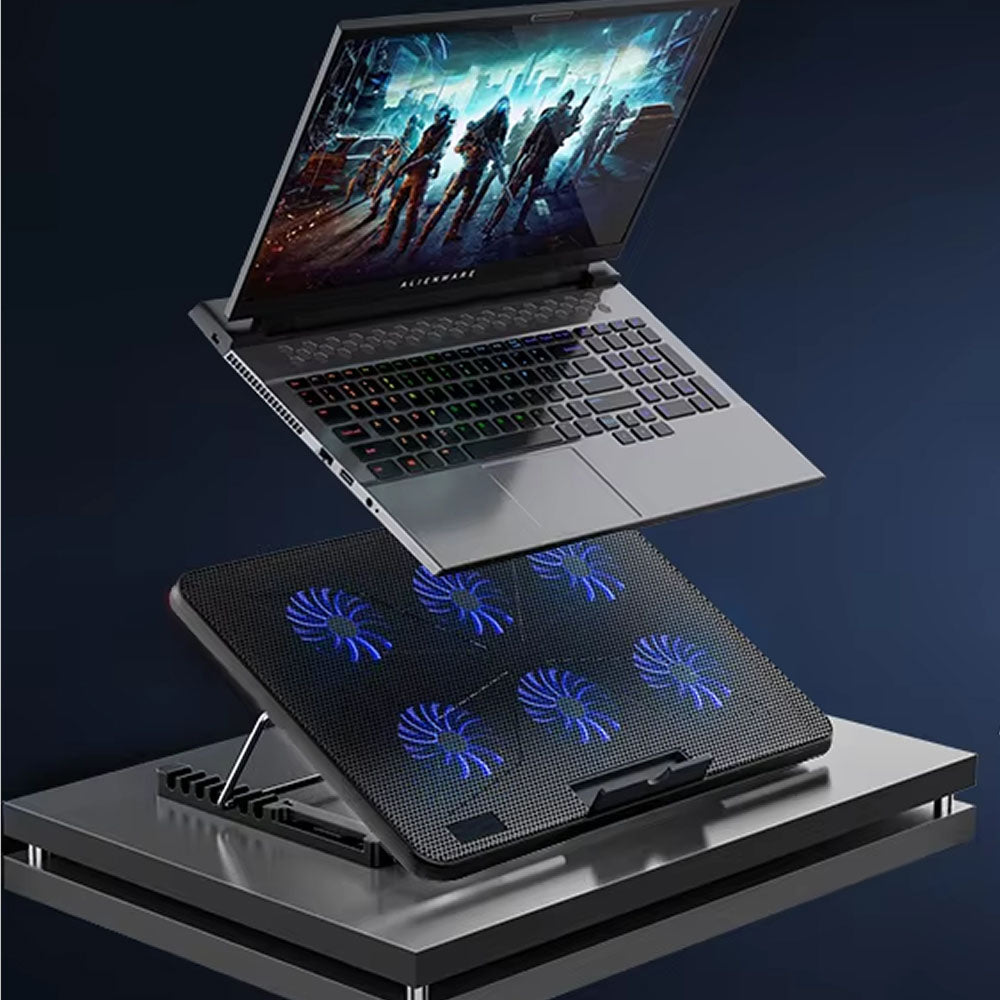 Frosteky Laptop Cooling Pad - Instant 20°C Cooling 4-Gear Ergonomic Adjustment Quiet Muted Motor - Dual USB Aluminum Build - 13-17 Inch Gaming Desk