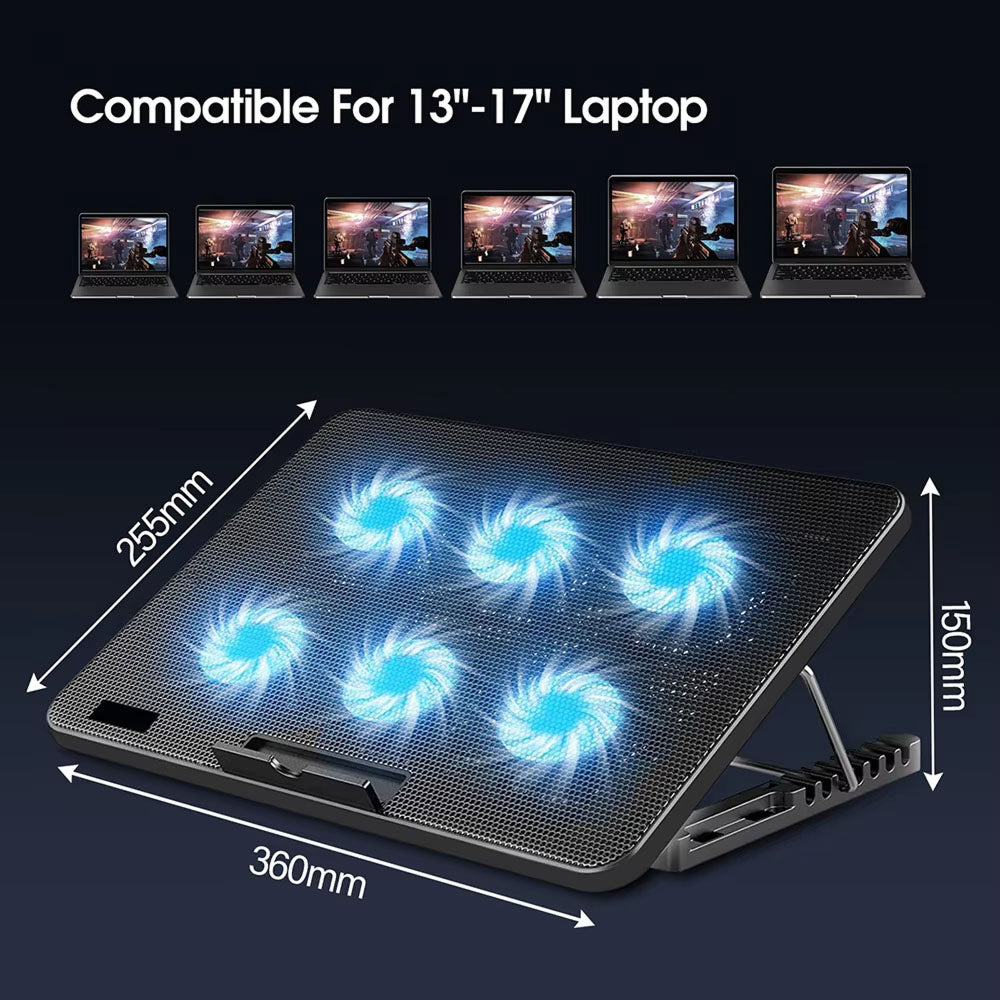 Frosteky Laptop Cooling Pad - Instant 20°C Cooling 4-Gear Ergonomic Adjustment Quiet Muted Motor - Dual USB Aluminum Build - 13-17 Inch Gaming Desk