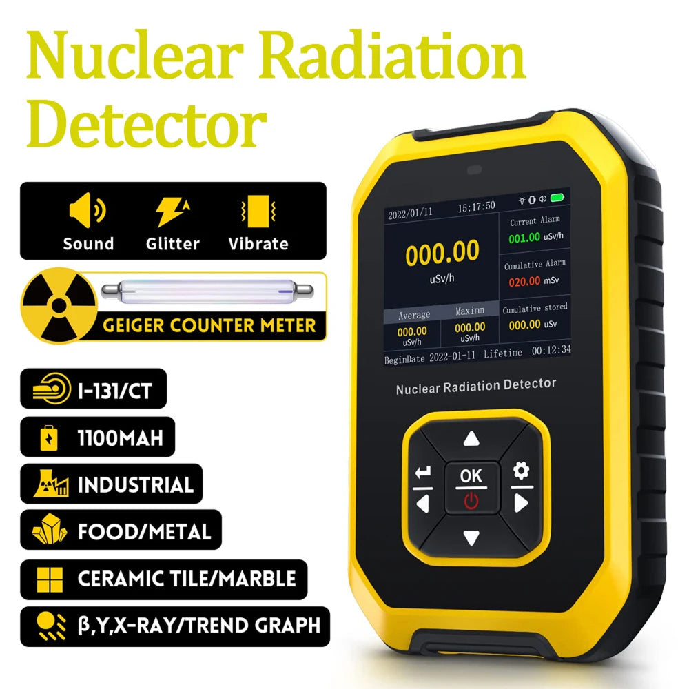 Geiglorix Geiger Counter | X γ β Ray Detection | Dose Rate Tracking | 1200mAh Battery | Impact Protection