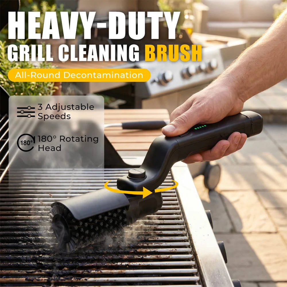GrilyBuzz Electric Grill Brush | Rotary Cleaning Power | Cordless Battery | 3 Speed Modes | Heat Resistant Cover