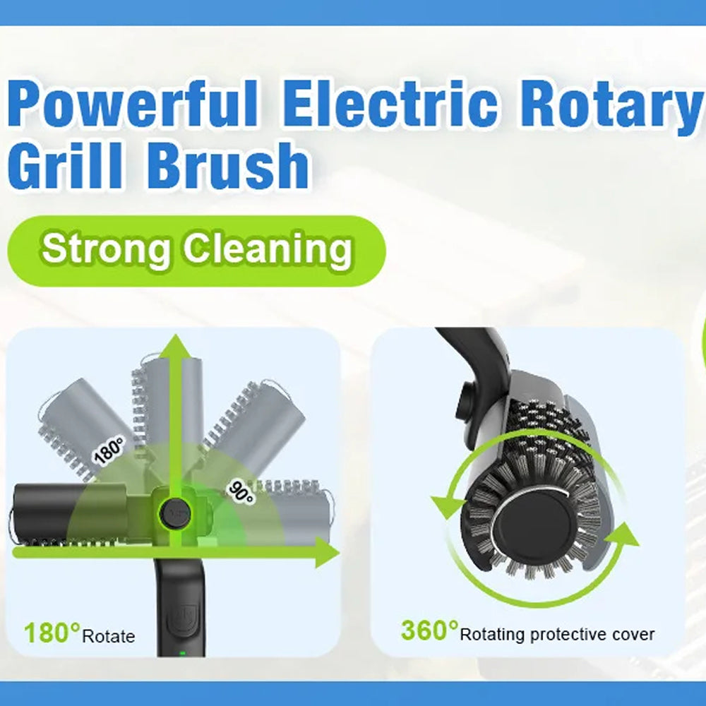 GrilyBuzz Electric Grill Brush | Rotary Cleaning Power | Cordless Battery | 3 Speed Modes | Heat Resistant Cover