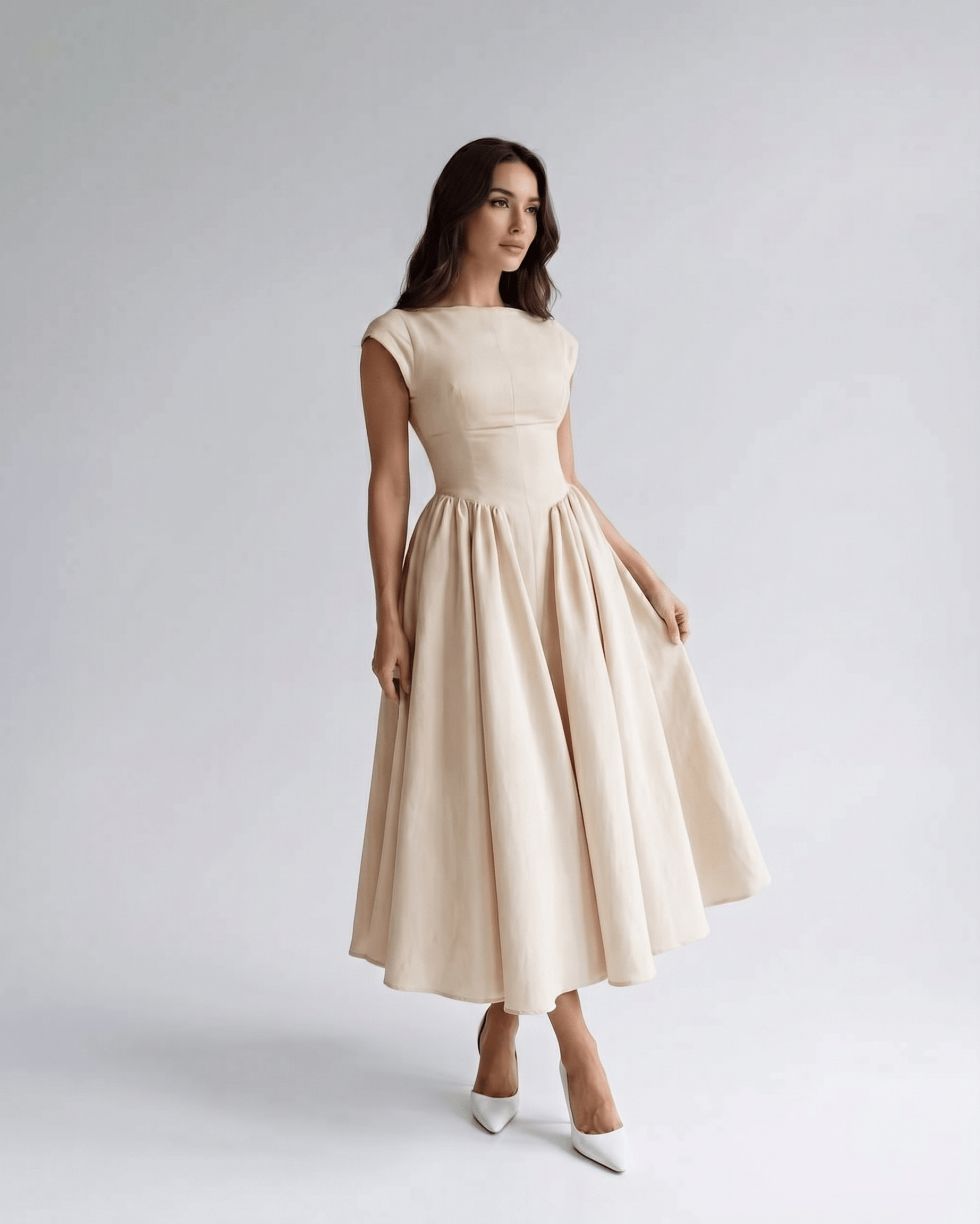 Women’s Sleeveless Boat Neck Cocktail Midi Dress