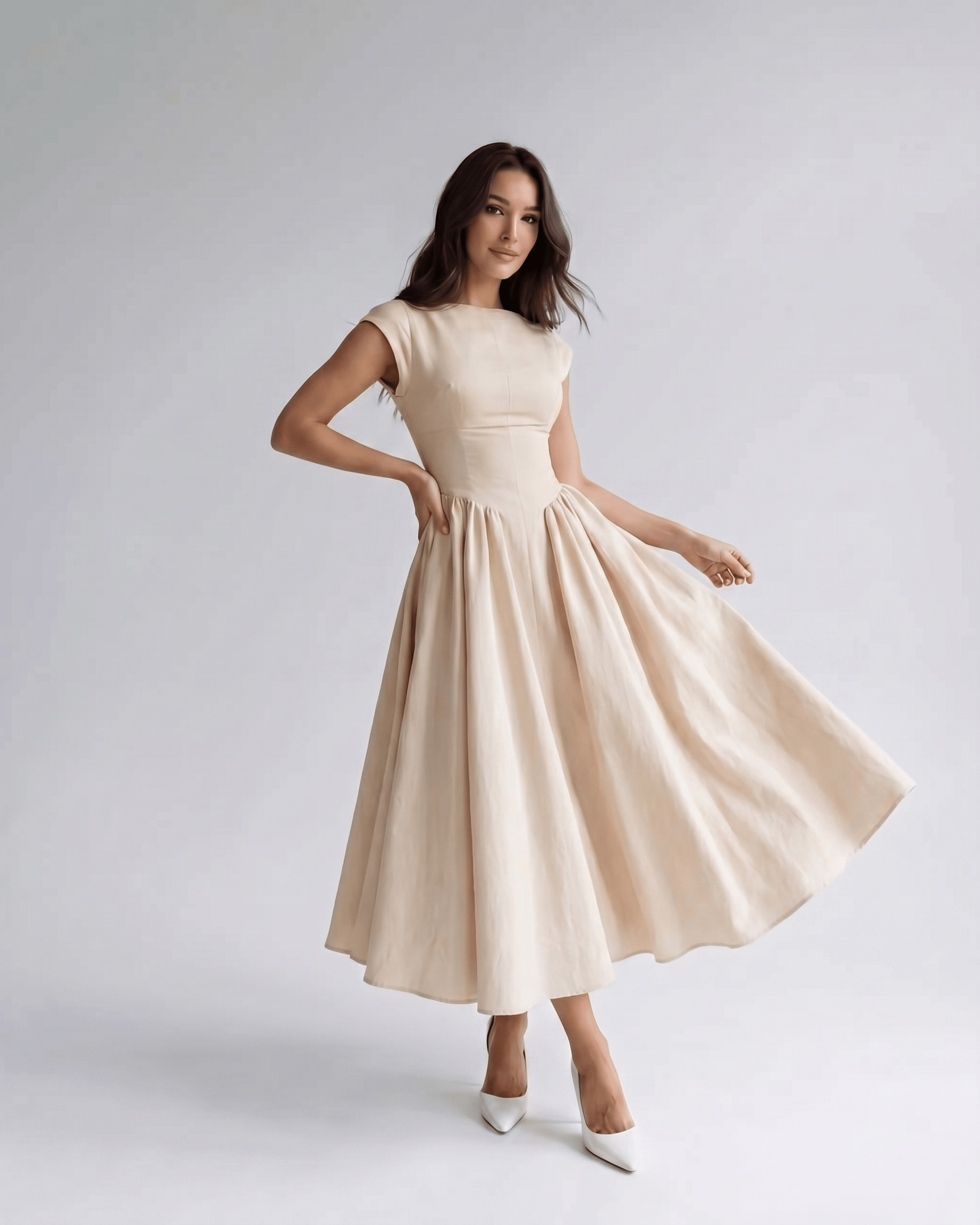 Women’s Sleeveless Boat Neck Cocktail Midi Dress