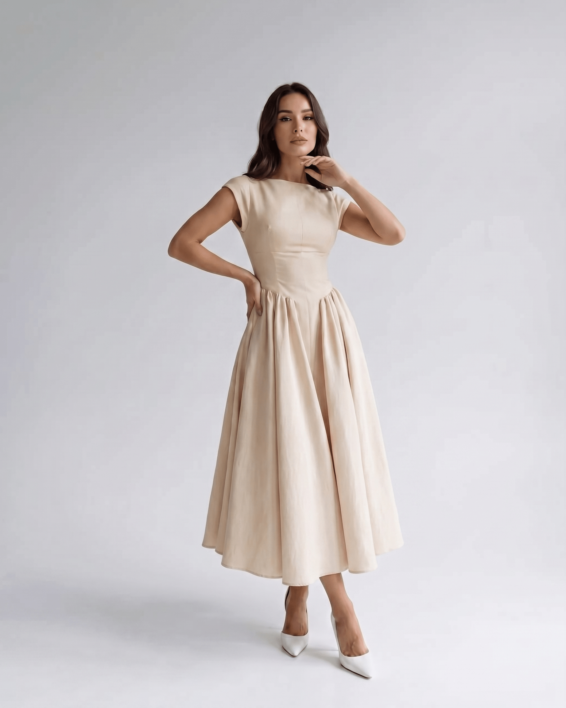 Women’s Sleeveless Boat Neck Cocktail Midi Dress