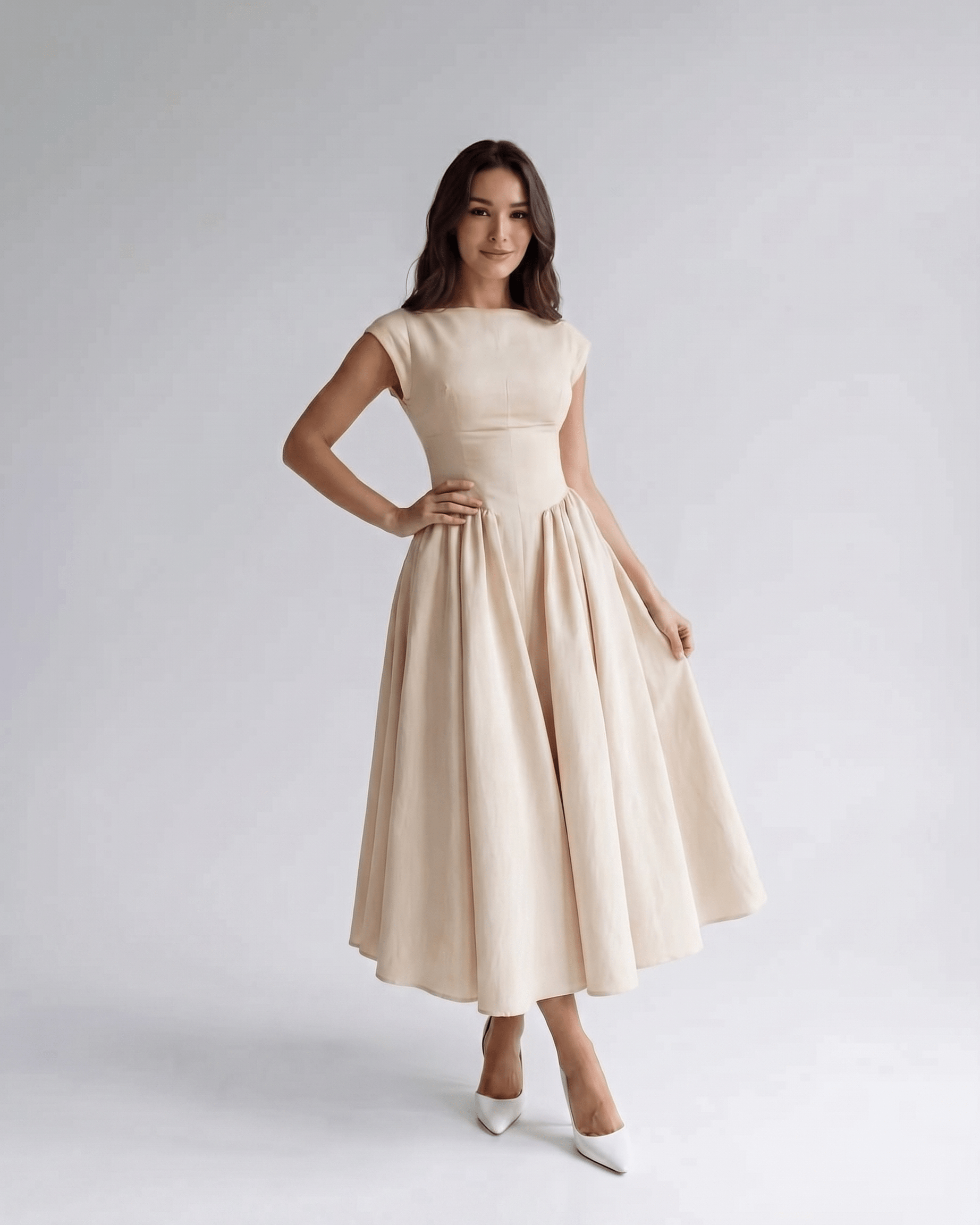 Women’s Sleeveless Boat Neck Cocktail Midi Dress