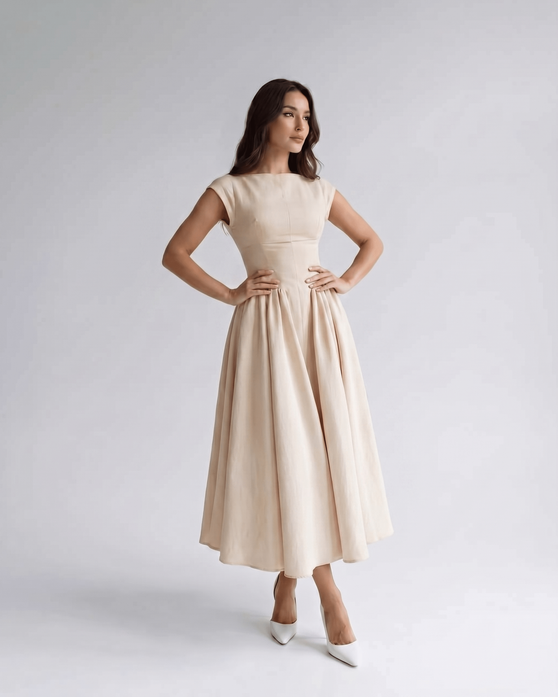 Women’s Sleeveless Boat Neck Cocktail Midi Dress