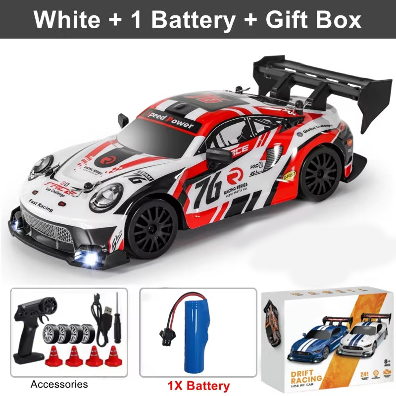 SkidFlux High-Speed RC Drift Car – 4WD Remote Control Sports Car with LED Lights & Interchangeable Tyres