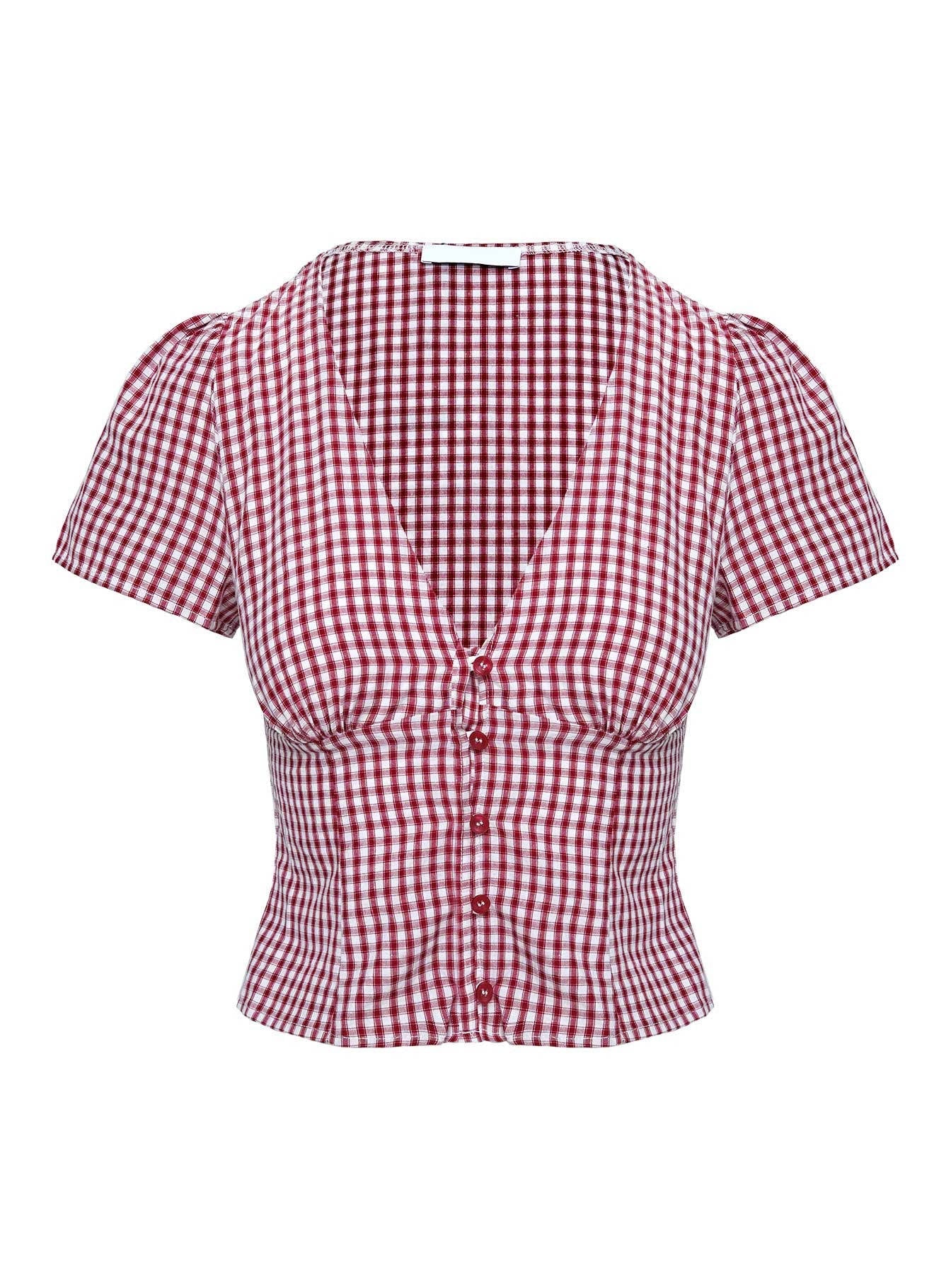 Womens Plaid V Neck Blouse Short Sleeve, Button Front Casual Summer Shirt for Daily Wear