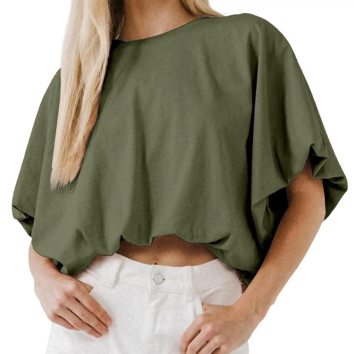 Womens Crewneck Crop Top Short Sleeve, Casual Loose Cropped T Shirt Summer Basic