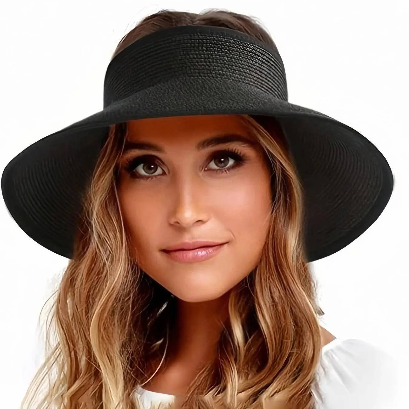 Womens Wide Brim Straw Hat with Bow, Foldable Sun Hat Casual Beach Summer Accessory