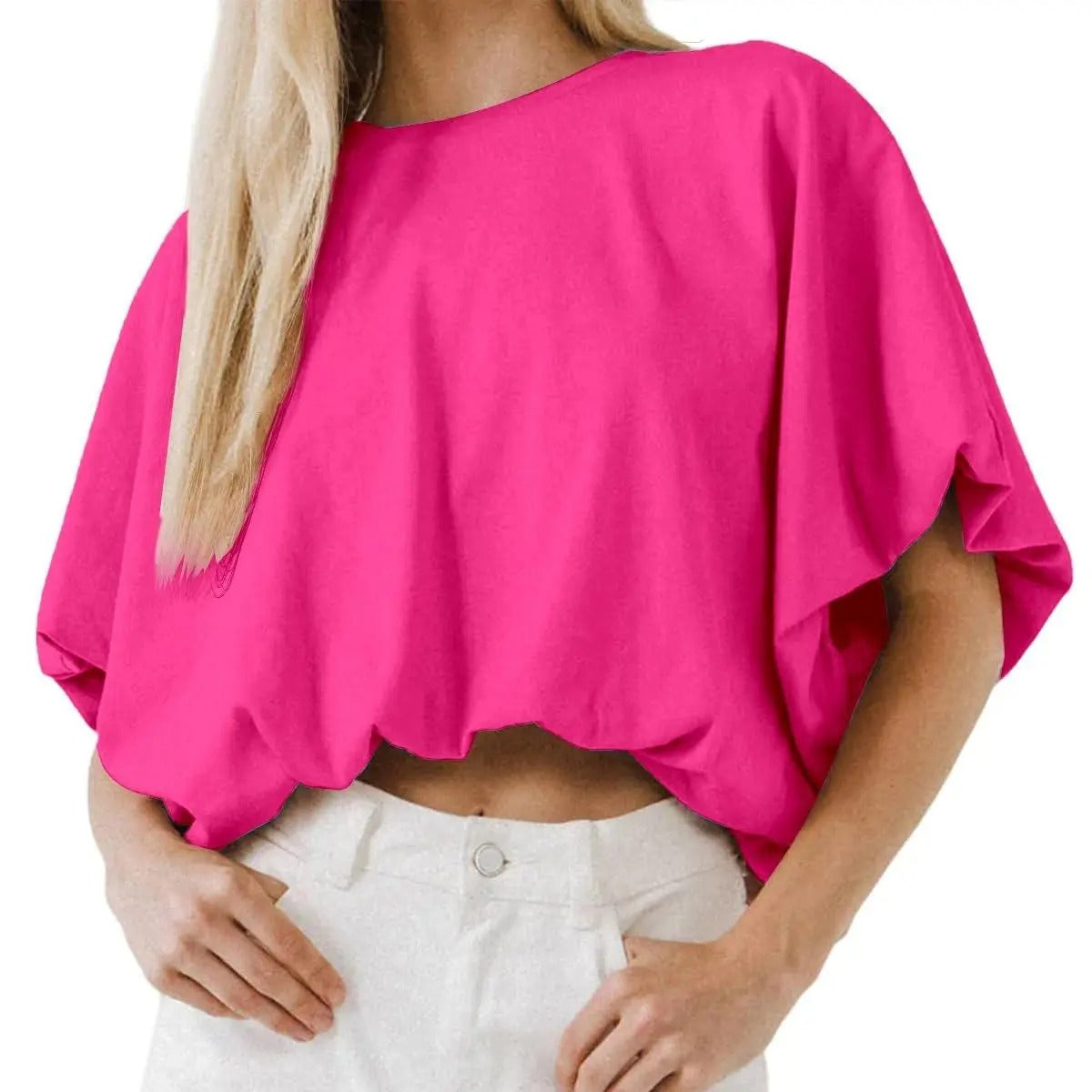 Womens Crewneck Crop Top Short Sleeve, Casual Loose Cropped T Shirt Summer Basic