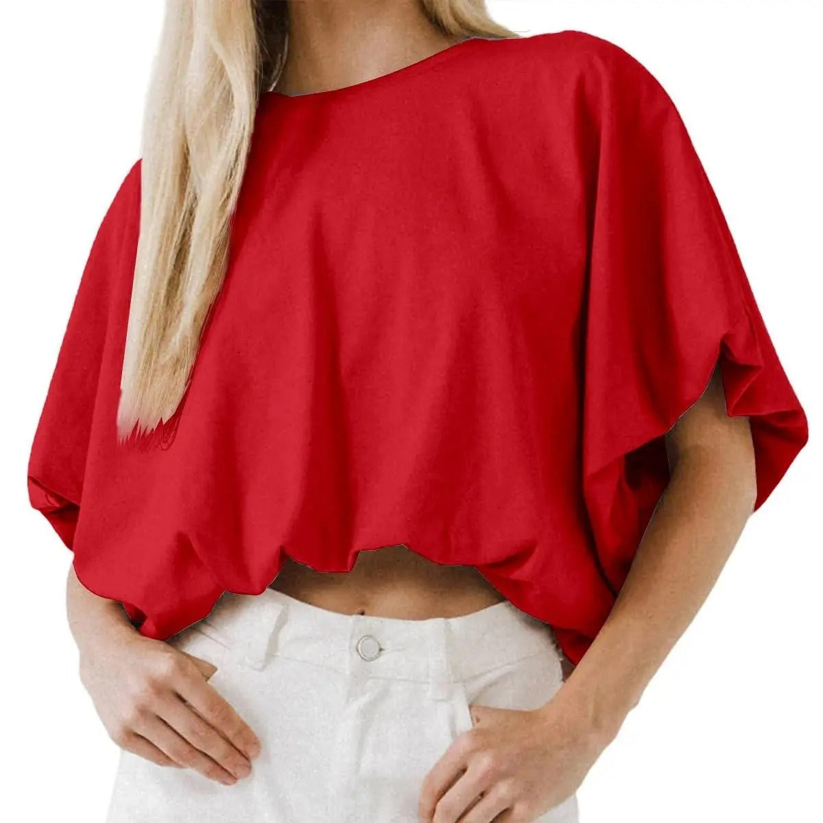 Womens Crewneck Crop Top Short Sleeve, Casual Loose Cropped T Shirt Summer Basic