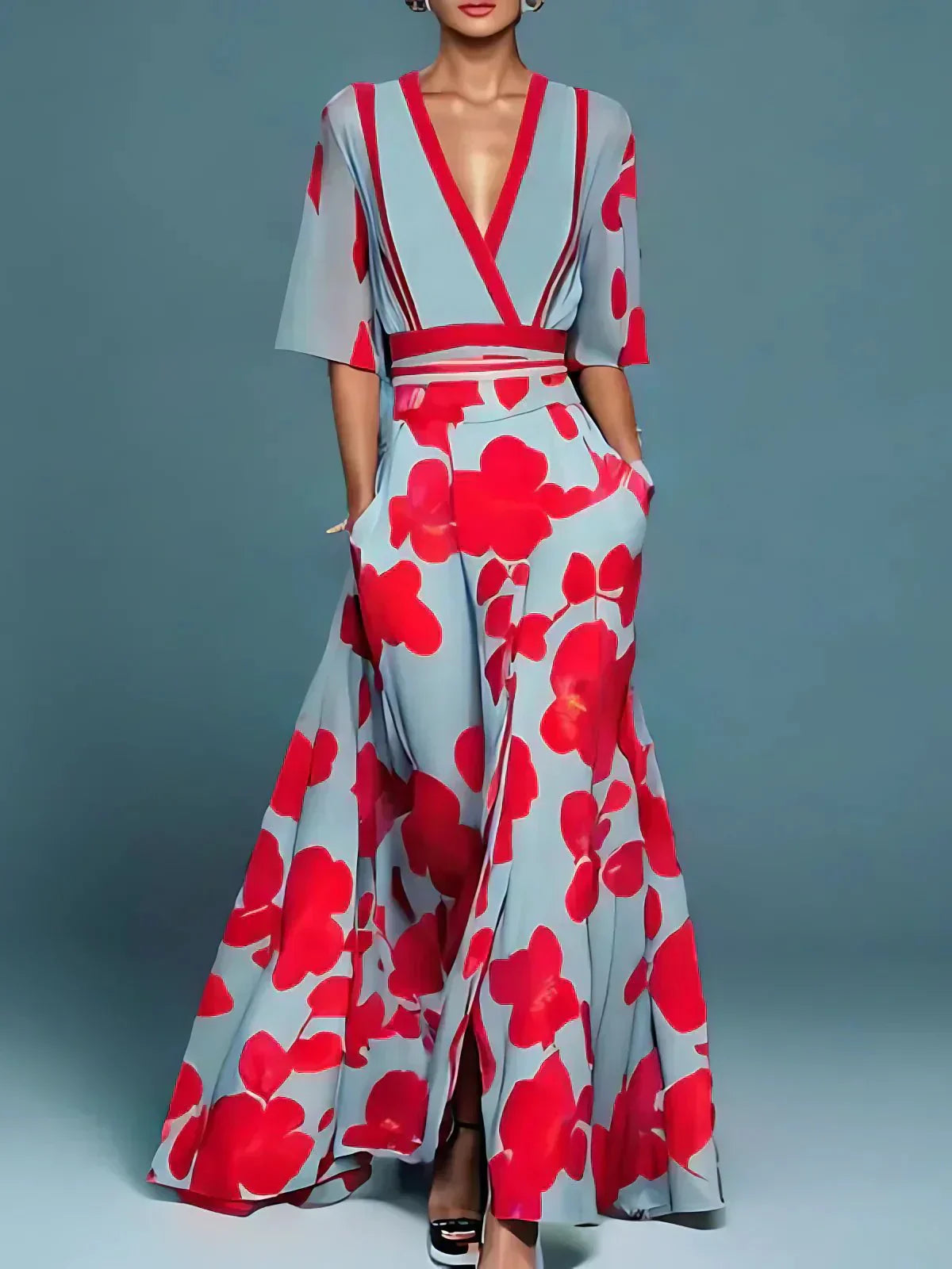 Long Flowing Dress with Bold Floral Design for Women