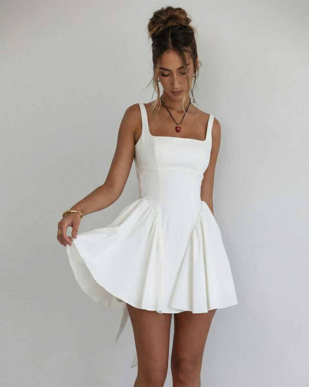 Women's Elegant Bow Detail Backless Square Neck Mini Dress