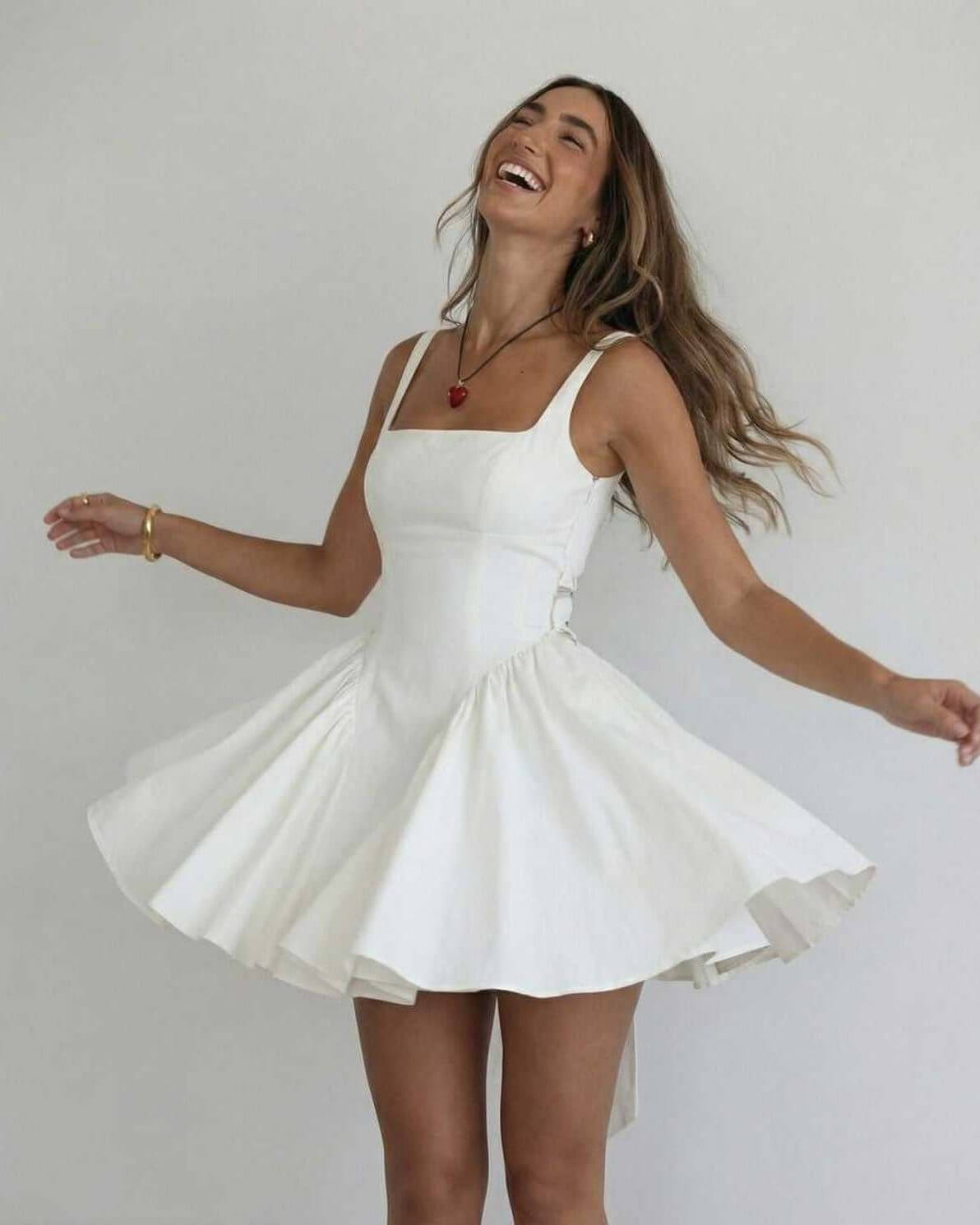 Women's Elegant Bow Detail Backless Square Neck Mini Dress