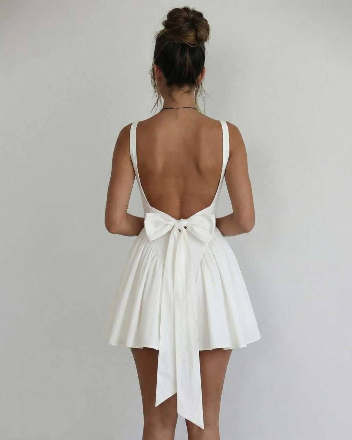 Women's Elegant Bow Detail Backless Square Neck Mini Dress