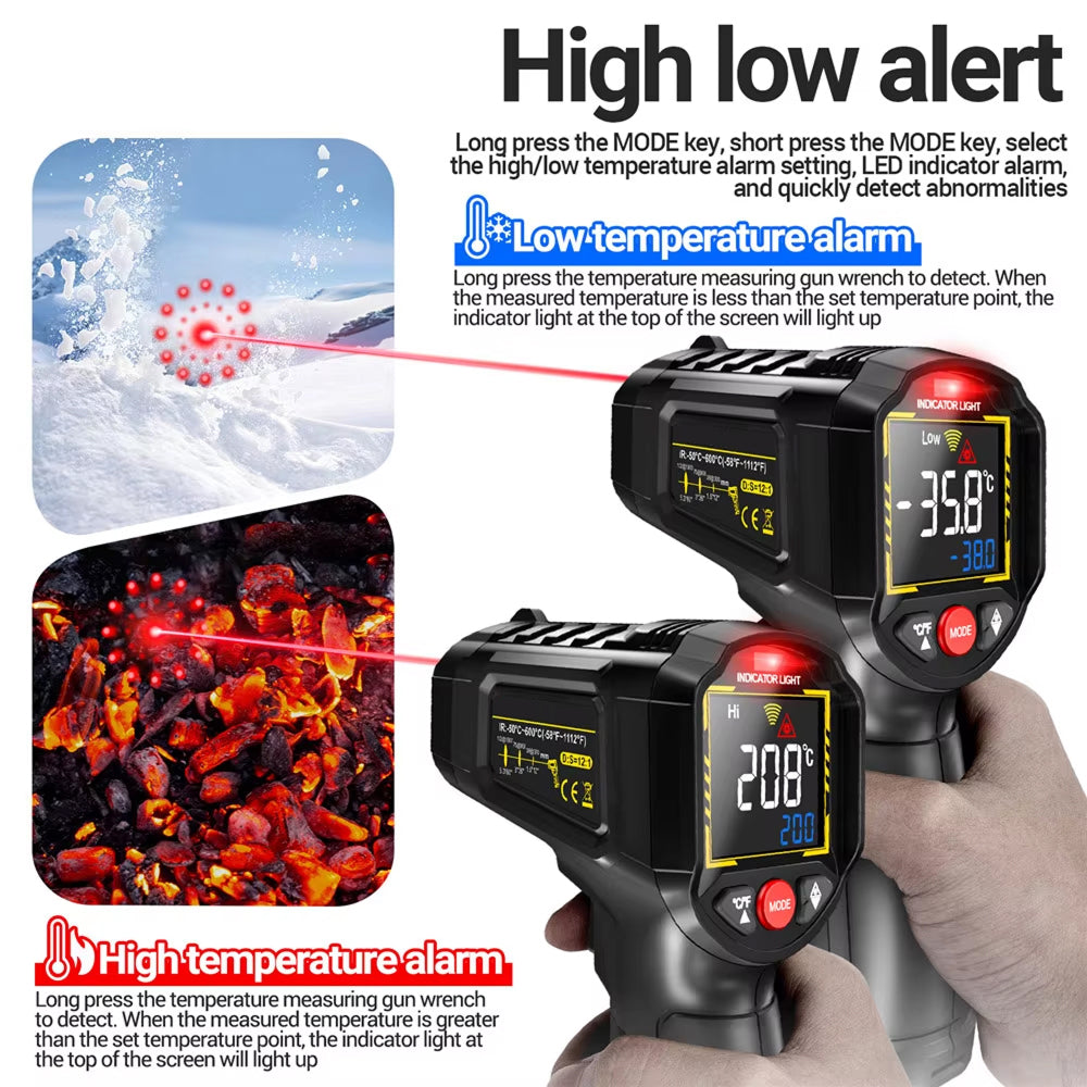 Lazeriok Infrared Laser Thermometer Non Contact Digital Temperature Gun for Kitchen Cooking Pizza Ovens Automotive Engine and HVAC Testing
